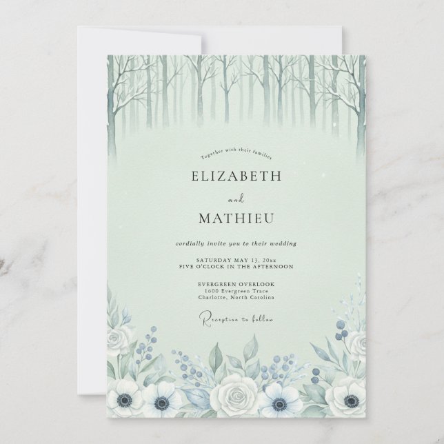 Invitación Boda Serena en el Bosque Verde Menta (Anverso)