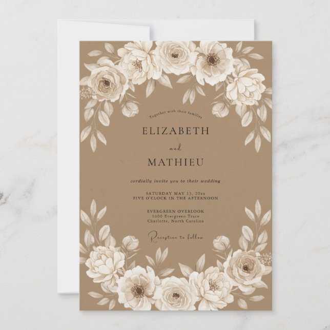 Invitación Boda Serena en el Campo Marrón Camello (Anverso)