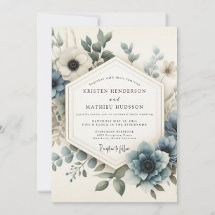 Invitación Boda Serena Flor Azul Polvoriento