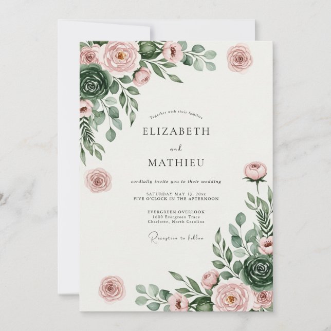 Invitación Boda Serena Suculenta Rosa Rosada (Anverso)