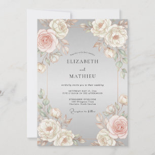 Invitación Boda Serena Tono Gris y Rubor