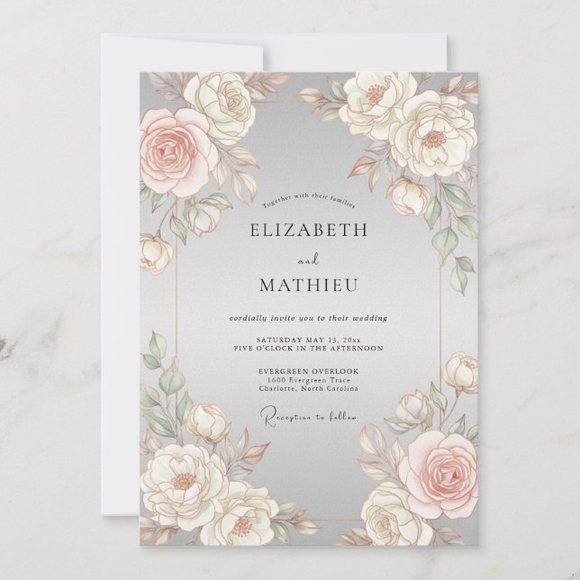 Invitación Boda Serena Tono Gris y Rubor (Anverso)