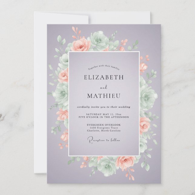 Invitación Boda Serena y Suculenta de Lavanda (Anverso)