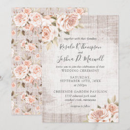 Invitación Boda Shabby Chic con Madera Rústica y Rosas Románt