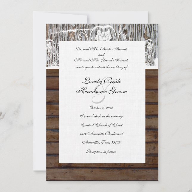 Invitación Boda Shabby Lace Wood y Old Wood (Anverso)