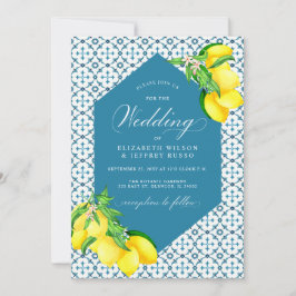 Invitación Boda Siciliano Blue Tiles Summer Lemon Boho