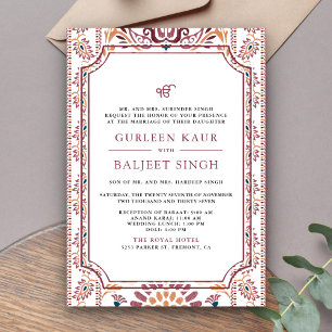 Invitación Boda Sij Anand Karaj Ikat Blanco Rosa