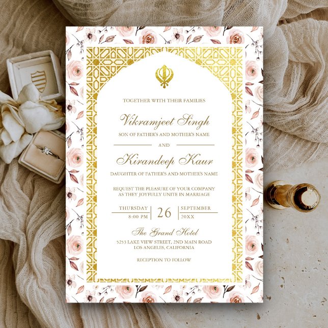Invitación Boda Sij Anand Karaj Punjabi Floral Terrosa (Subido por el creador)