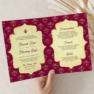 Invitación Boda Sij Anand Karaj Rosa Dorado Ornate Magenta