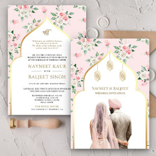 Invitación Boda Sij Anand Karaj Rosa Rubor Floral