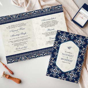 Invitación Boda Sij azul marino con bordado en cruz Todo en u
