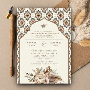 Invitación Boda Sij Boho Marfil Beige Ikat Anand Karaj