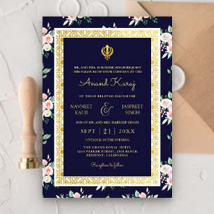 Invitación Boda Sij Punjabi Anand Karaj Azul Medianoche