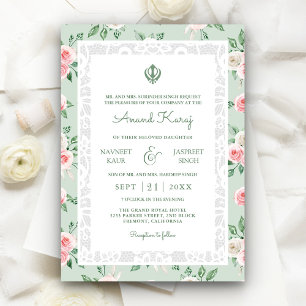 Invitación Boda Sij Punjabi Anand Karaj Rosa Verde Menta