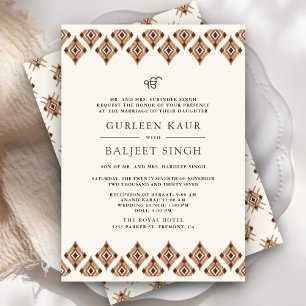 Invitación Boda Sikh Anand Karaj Geométrica Marrón Ikat