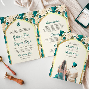 Invitación Boda Sikh Todo en Uno Floral Marfil Verde