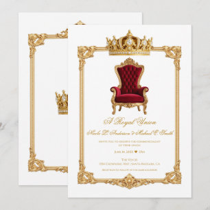 Invitación Boda Silla Real y Corona Coronada en Oro