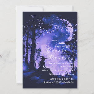 Invitación Boda Silueta Bosque Negro y Púrpura