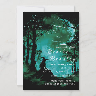 Invitación Boda Silueta de Bosque Verde y Negro