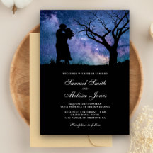 Boda Silueta de Pareja Romántica Galaxia Azul