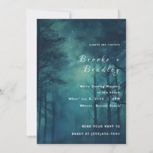 Invitación Boda Silueta del Bosque Verde Teal y Oscuro