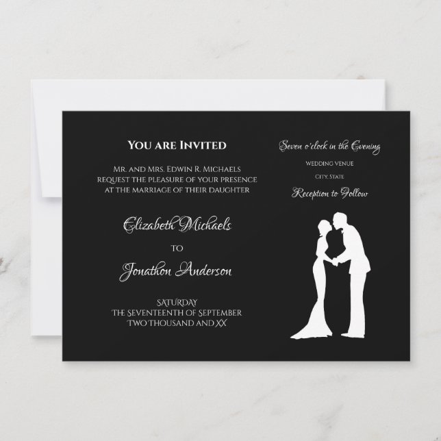 Invitación Boda Silueta Negro Blanco (Anverso)