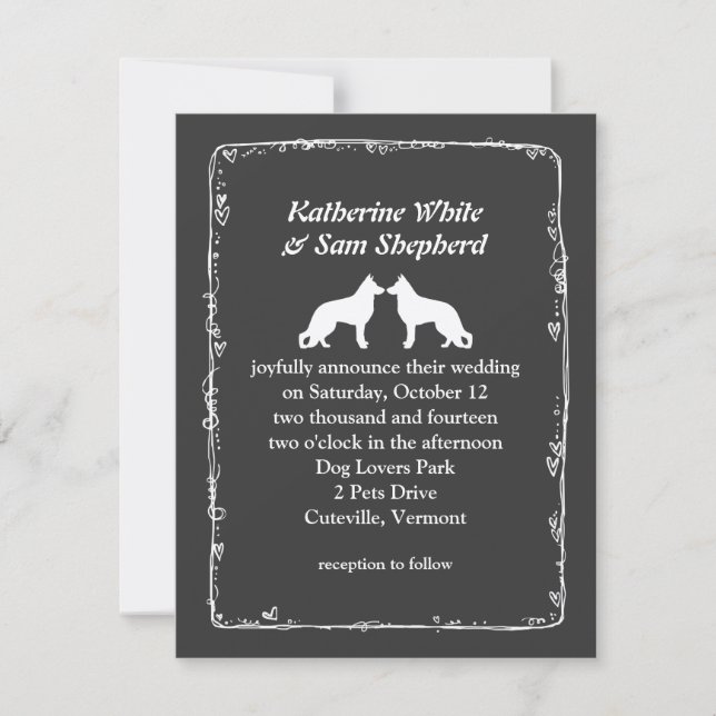 Invitación Boda Siluetas de Pastor Alemán Blanco (Anverso)