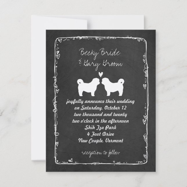 Invitación Boda Siluetas de Perro Shih Tzu (Anverso)