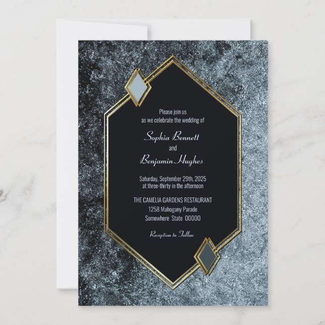 Invitación Boda Silver de borde dorado (Anverso)
