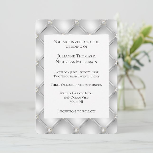 Invitación Boda Silver Glam Diamond (Anverso de pie)