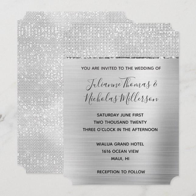 Invitación Boda Silver Glam Glitz (Anverso / Reverso)
