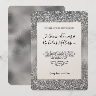 Invitación Boda Silver Glam Sparkle Glitz