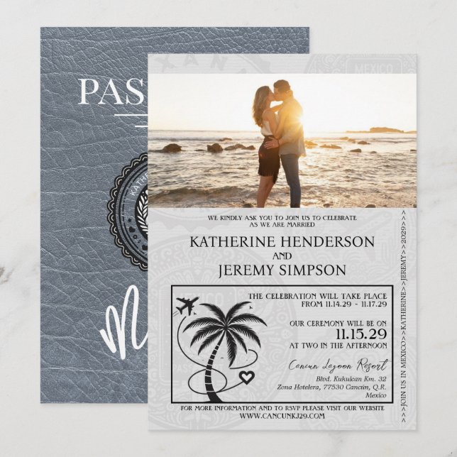Invitación Boda Silver Mexico Passport (Anverso / Reverso)