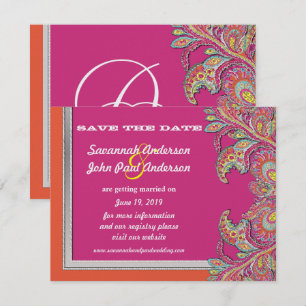Invitación Boda Silver Tangerine y Fuchsia Save the Date