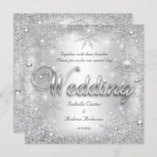Invitación Boda Silver Winter Wonderland Snowflakes
