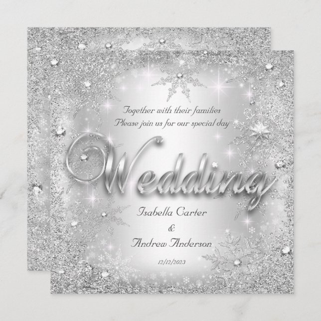 Invitación Boda Silver Winter Wonderland Snowflakes (Anverso / Reverso)