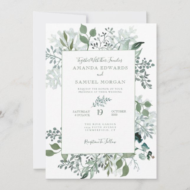 Invitación Boda Silvery Green Eucalyptus (Anverso)