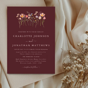 Invitación Boda Silvestre Boho Otoño Borgoña Rosa Rosado