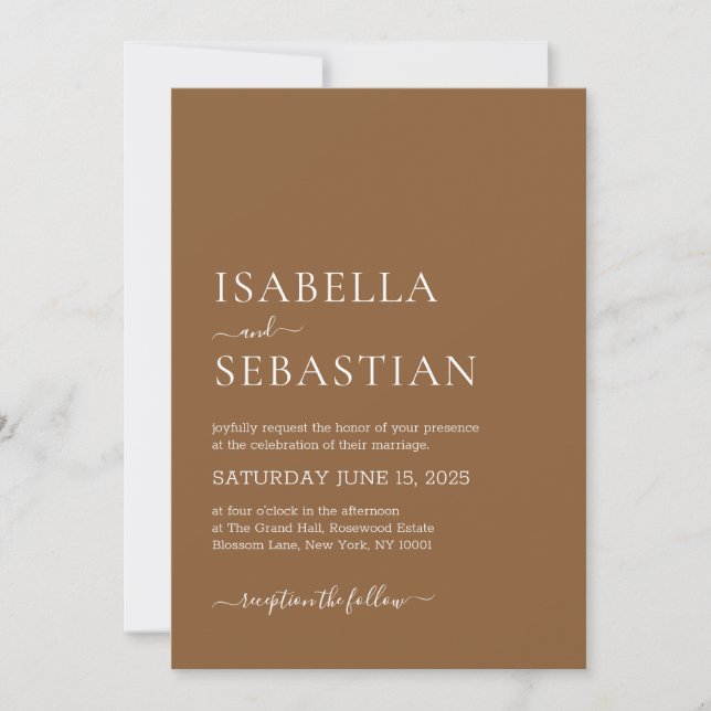 Invitación Boda Simple Arcilla Marrón (Anverso)