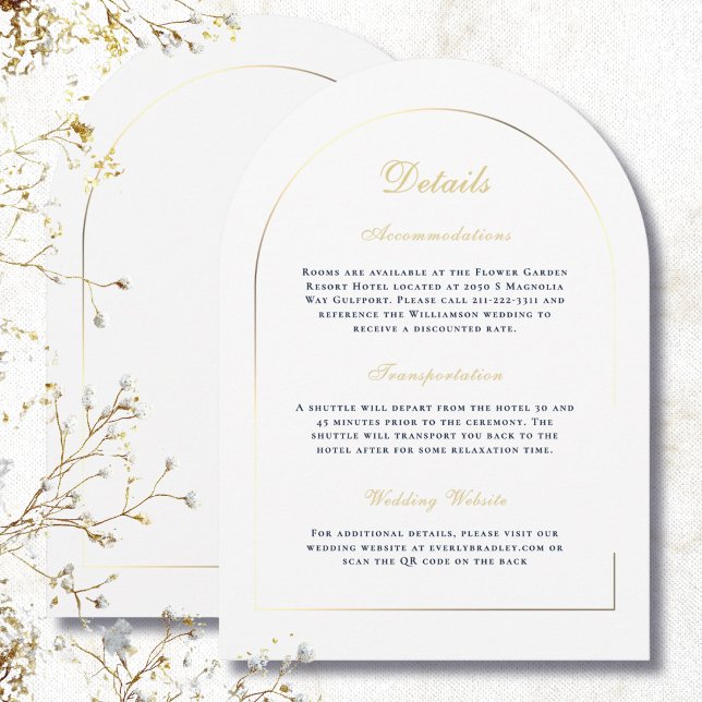 Invitación Boda Simple Arco de Oro Azul Blanco Detalles (Subido por el creador)
