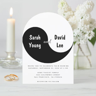 Invitación Boda Simple Arco Negro y Blanco Yin Yang