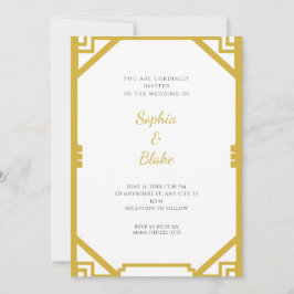Invitación Boda Simple Art Déco de Oro y Blanco Vintage