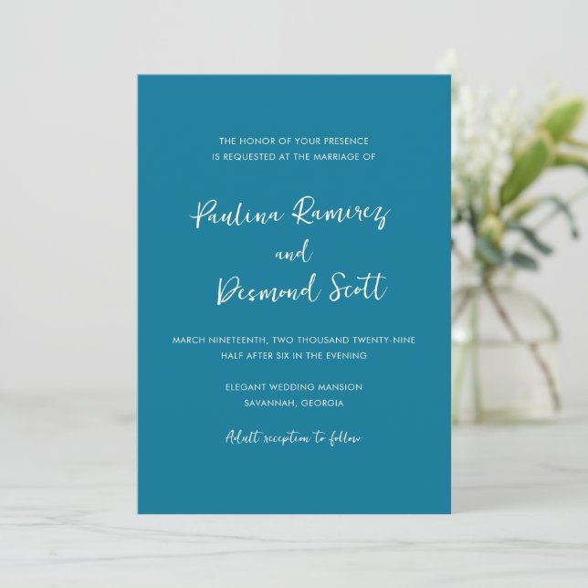 Invitación Boda simple azul moderno (Anverso de pie)