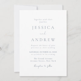 Invitación Boda simple azul polvoriento minimalista y blanco