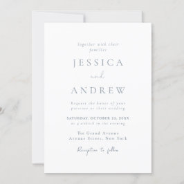 Invitación Boda simple azul polvoriento minimalista y blanco
