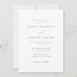 Invitación Boda simple azul polvoriento minimalista y blanco