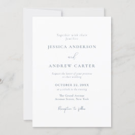 Invitación Boda simple azul polvoriento minimalista y blanco