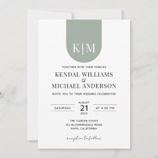Invitación Boda simple blanca polvorienta verde elegante mono