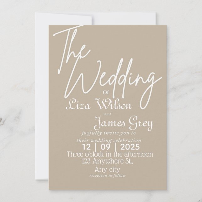 Invitación Boda Simple Blanca y beige Moderna (Anverso)