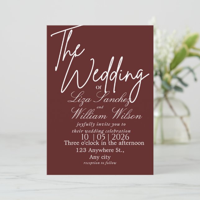 Invitación Boda Simple Blanca y Roja Moderna (Anverso de pie)